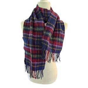 Lochcarron of Scotland 100% Lambswool Tartan Plaid Scarf Navy Red Fringed 60in